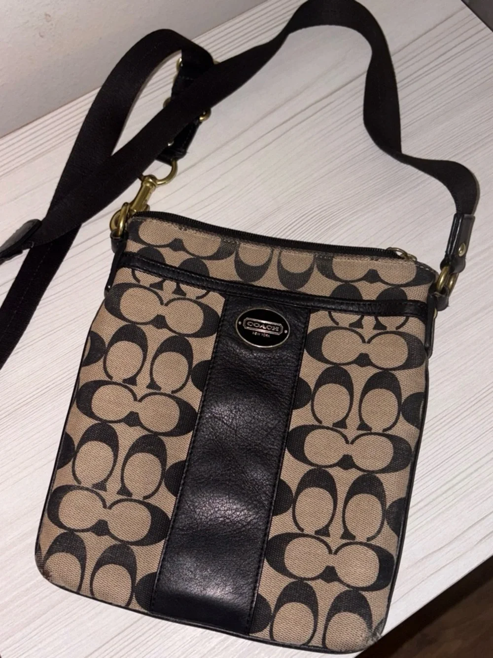 Coach Signature Crossbody in Brown and Black